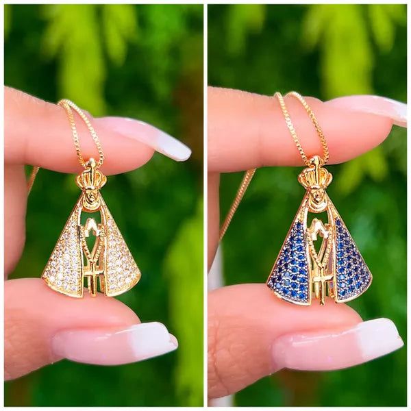 Colar nossa senhora em zircônia dupla face