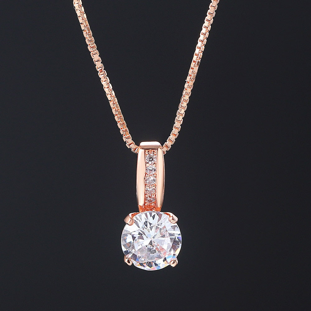 Colar Ouro Rose 585 Solitário em Zircônia