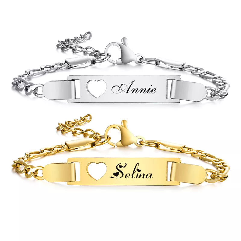 Pulseira infantil modelo coração (0 a 4 anos) (5 a 12 anos)