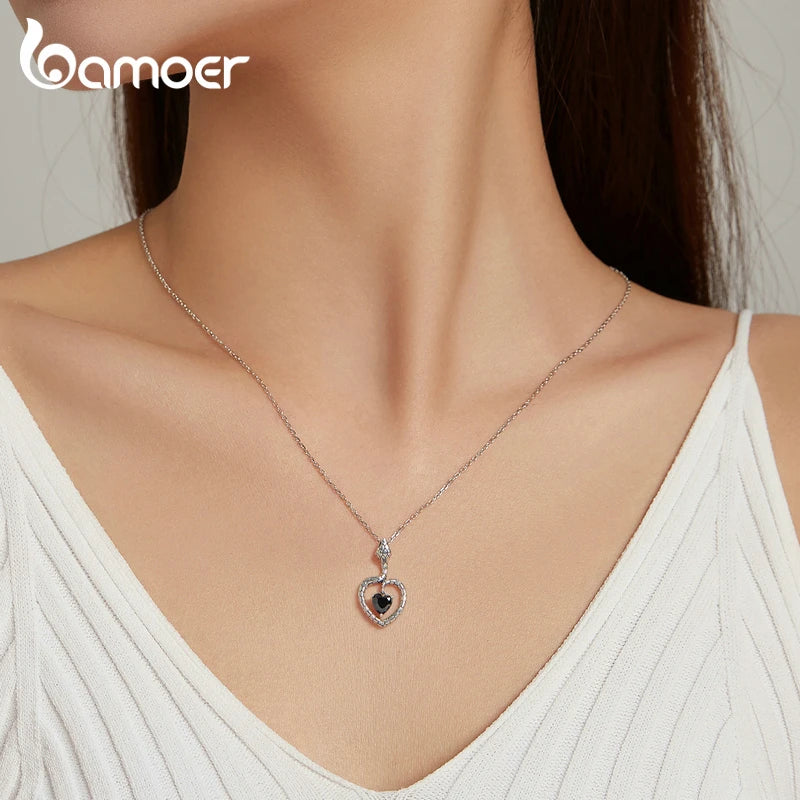 Prata 925 | Colar Coração Serpente Obsidiana