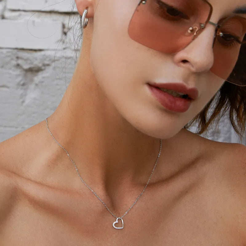 Prata 925 | Colar Coração Cravejado Zircônia