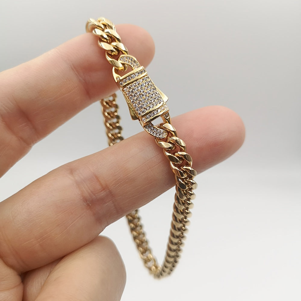 Pulseira Masculina fecho Incrustado Zircônia Cúbica