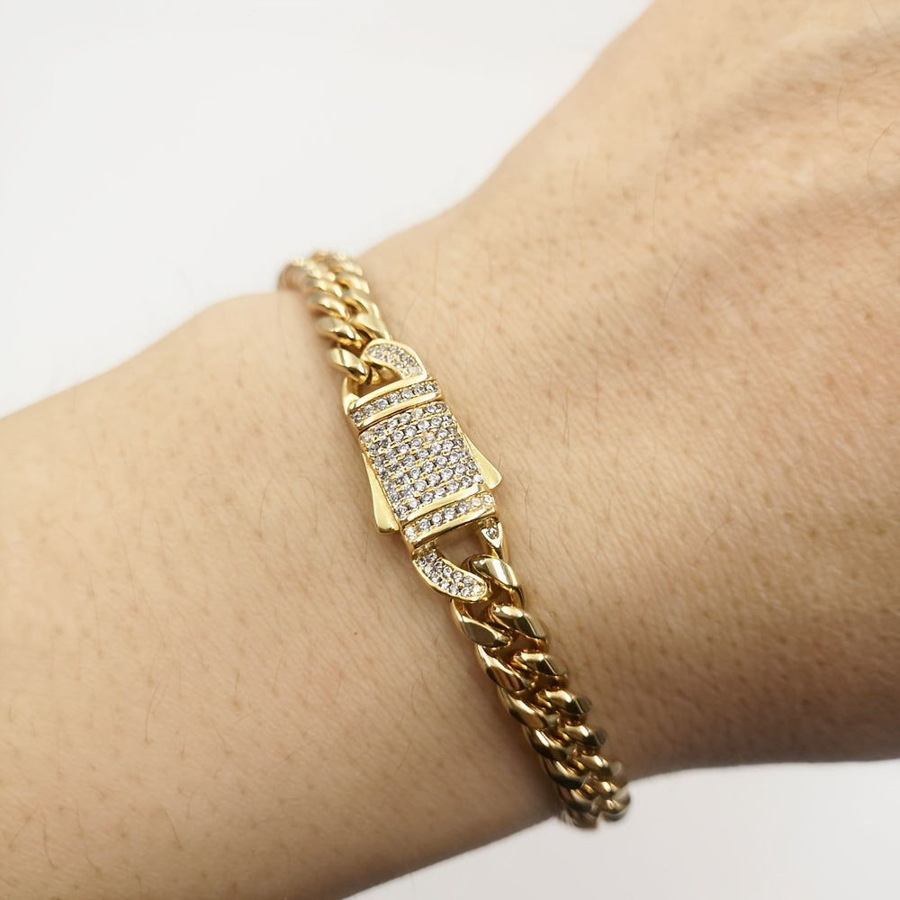 Pulseira Masculina fecho Incrustado Zircônia Cúbica