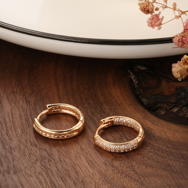 Brinco Feminino Ouro Rose 585 Cravejado em Zircônia