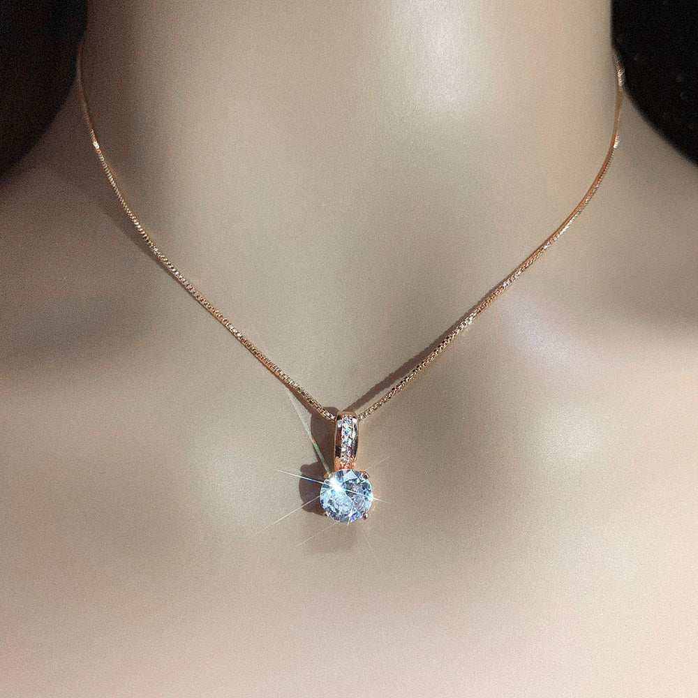 Colar Ouro Rose 585 Solitário em Zircônia