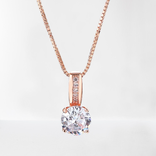 Colar Ouro Rose 585 Solitário em Zircônia