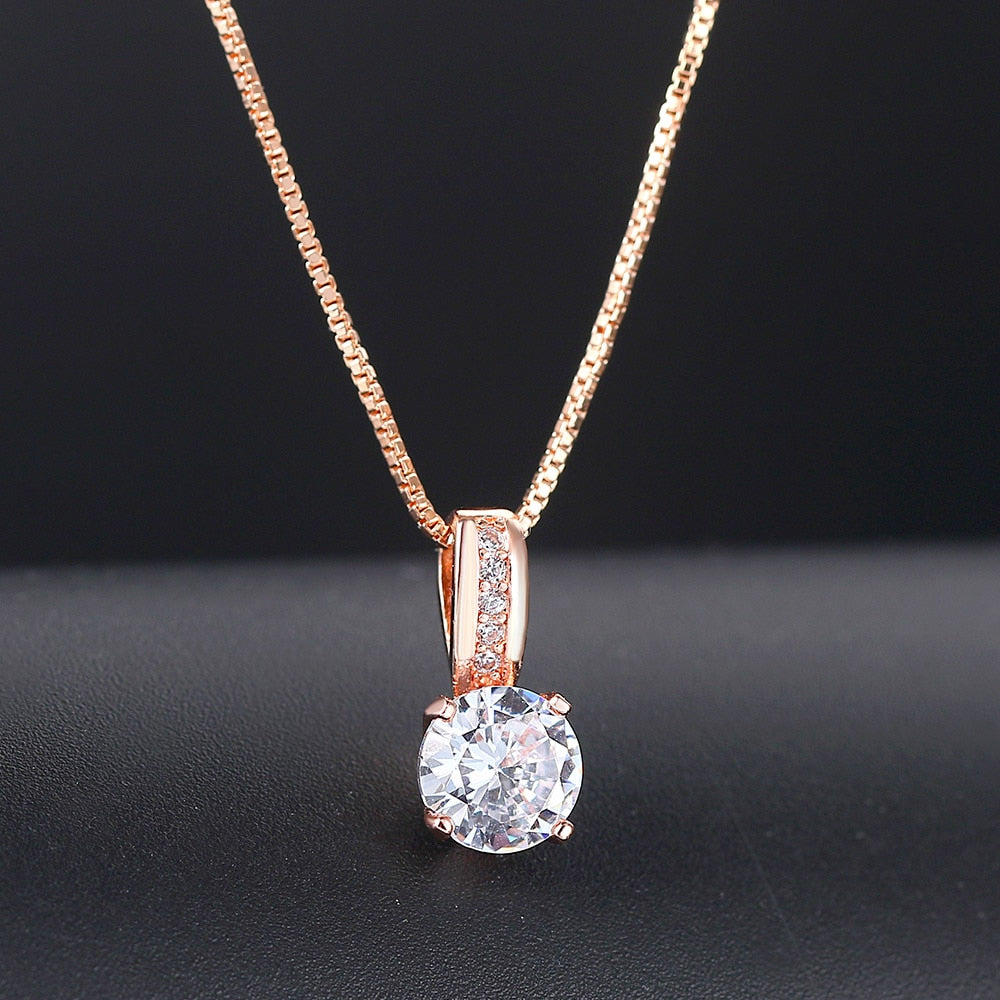 Colar Ouro Rose 585 Solitário em Zircônia
