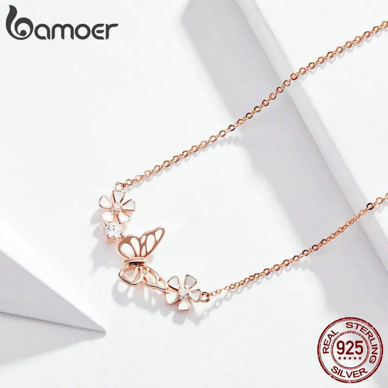 Prata 925 | Colar Borboleta Com Banho em Ouro Rose