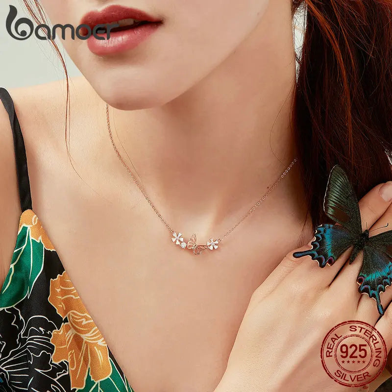 Prata 925 | Colar Borboleta Com Banho em Ouro Rose
