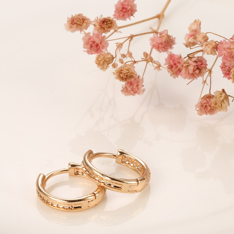 Brinco Feminino Ouro Rose 585 Cravejado em Zircônia