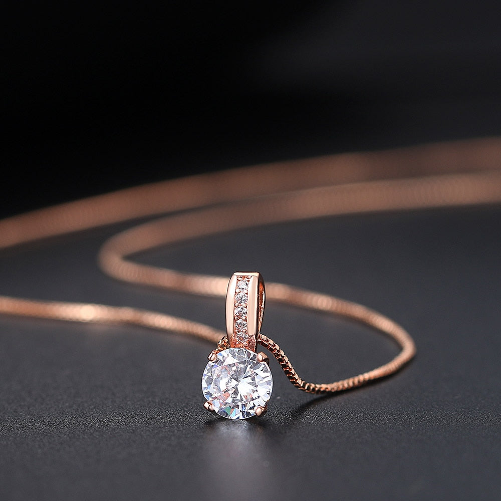 Colar Ouro Rose 585 Solitário em Zircônia