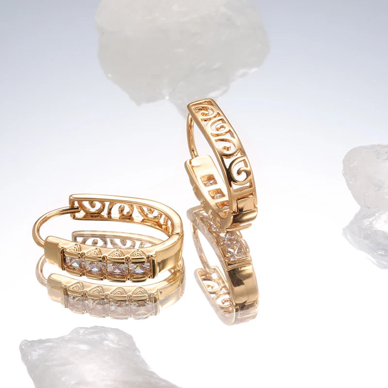 Brinco ouro Rose 585 Modelo zircônia cubica