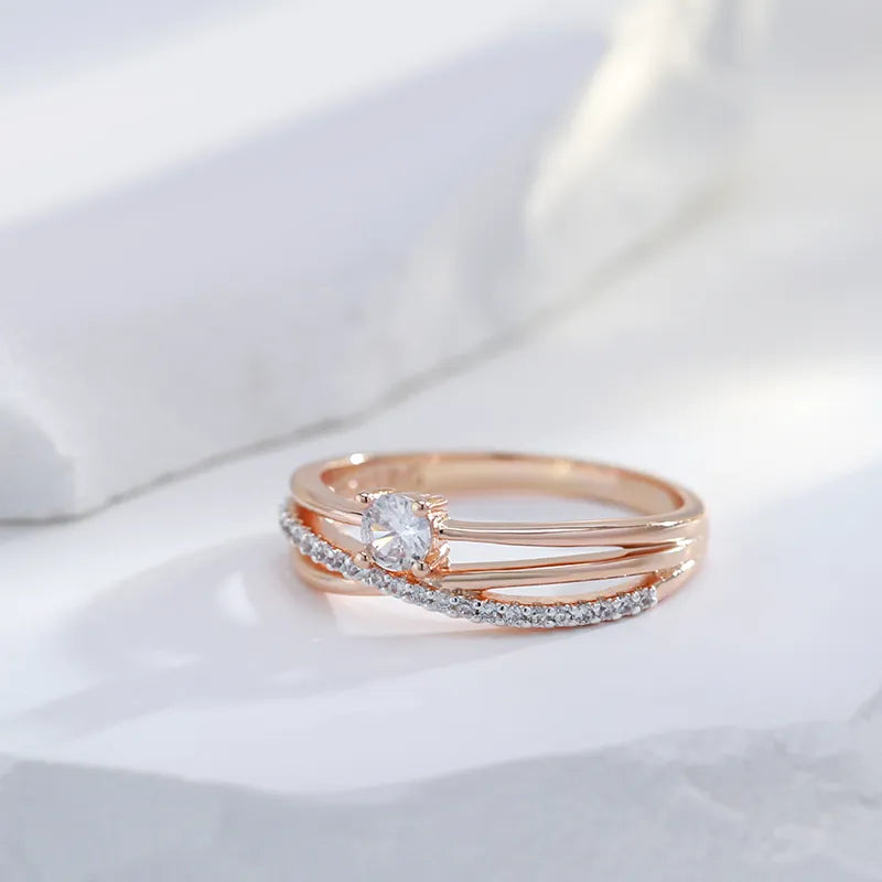 Anel Solitário Ouro Rose 585 Transverso