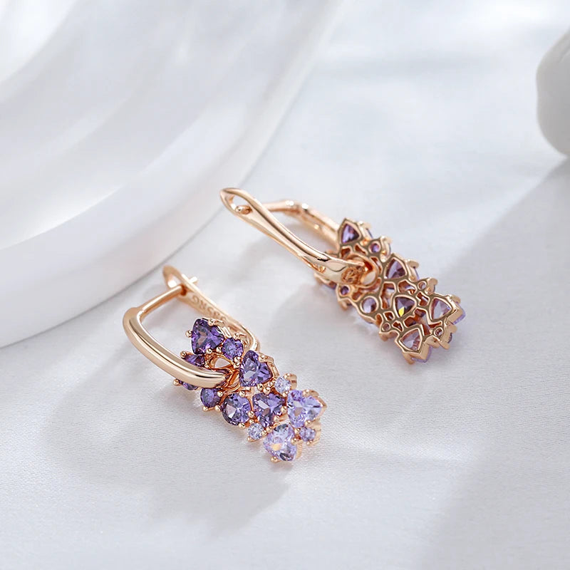 Brinco ouro Rose 585 Modelo Cristal Roxo