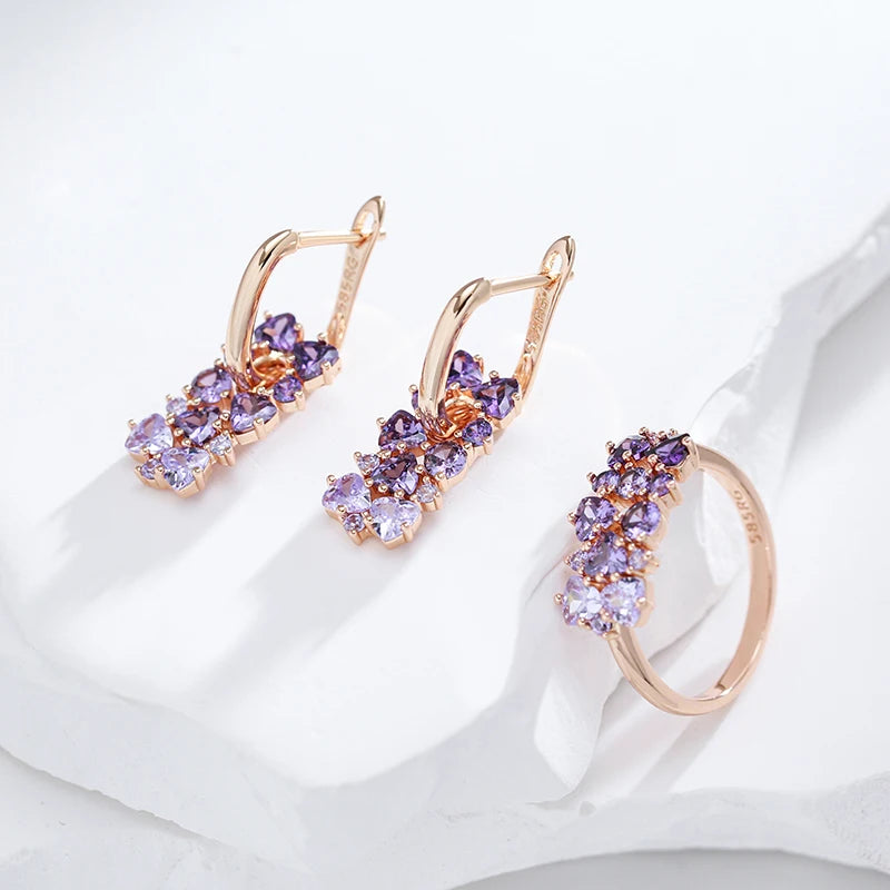 Brinco ouro Rose 585 Modelo Cristal Roxo