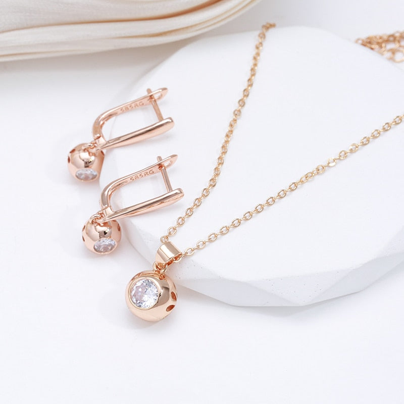 Conjunto Ouro Rose 585 Pingente Redondo