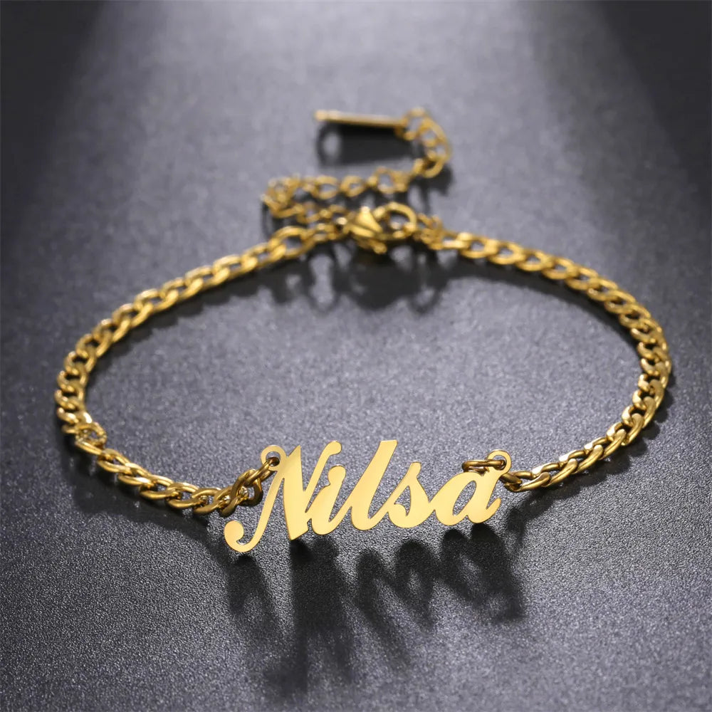 Pulseira infantil personalizada (nome) Groumet com elos longos