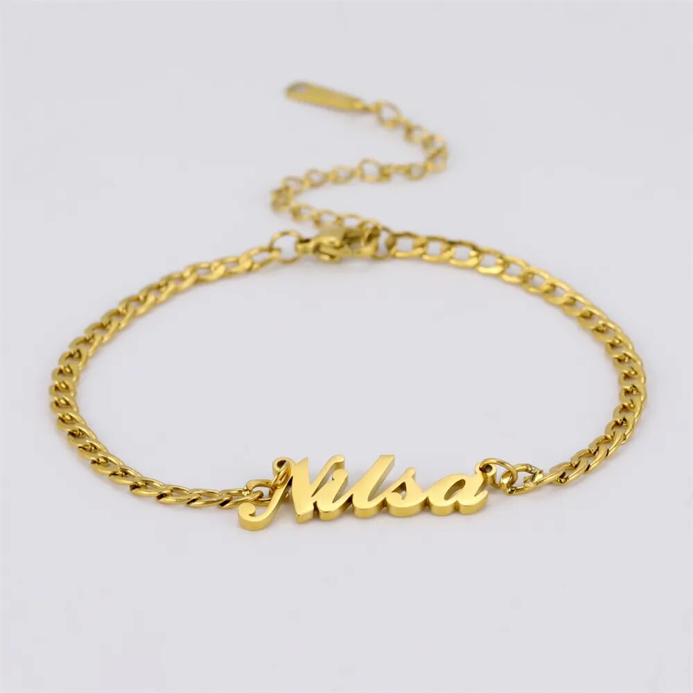 Pulseira infantil personalizada (nome) Groumet com elos longos
