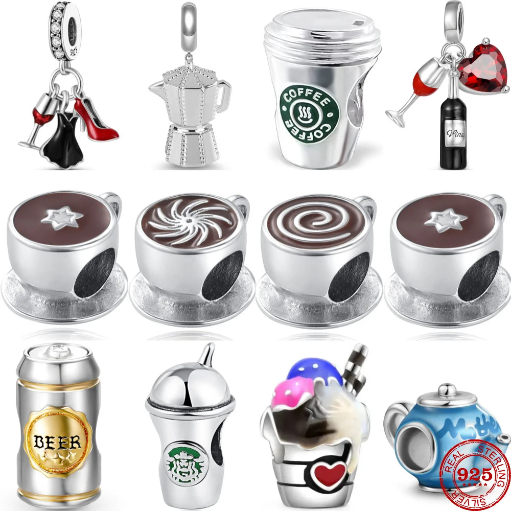 Berloques amantes de bebidas é café | Prata 925
