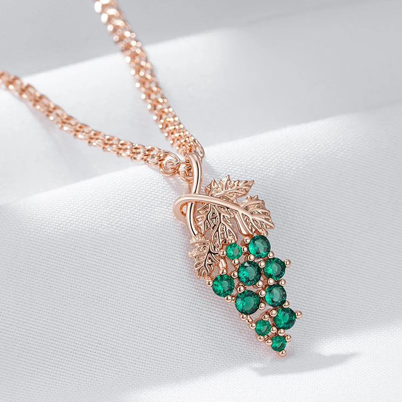 Colar Uva Gota Verde - Ouro Rose 585 - Coleção 2025.2