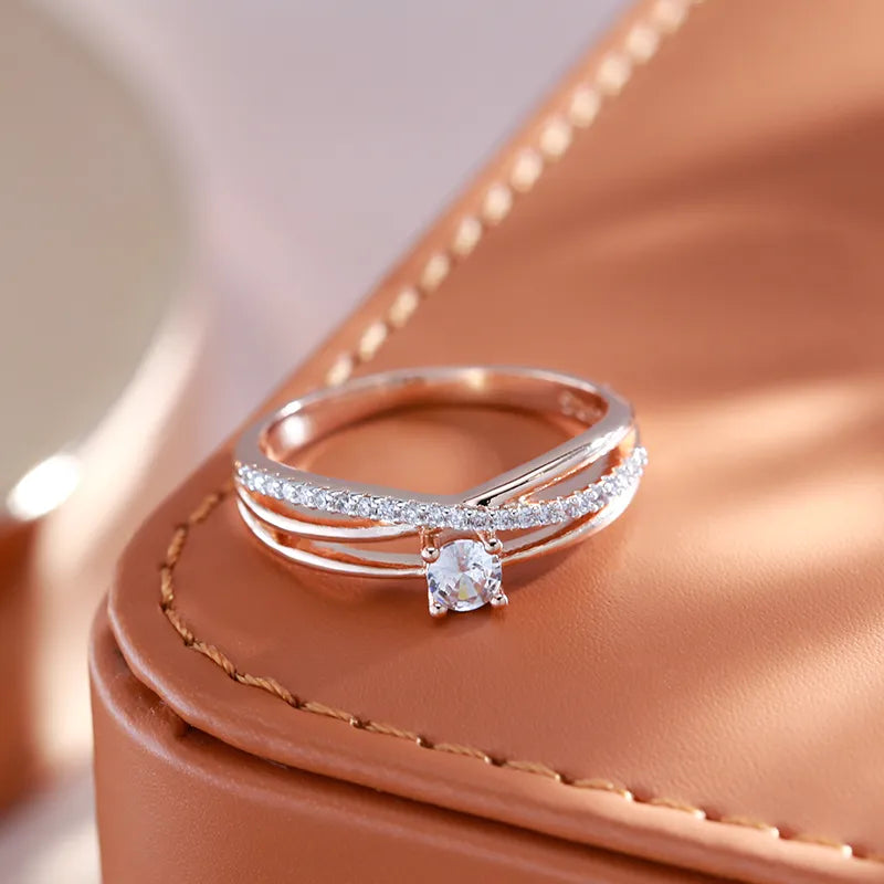 Anel Solitário Ouro Rose 585 Transverso