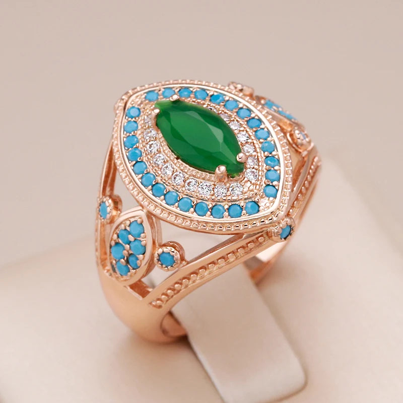 Anel Indian Jade - Ouro Rose 585 - Coleção 2025.2