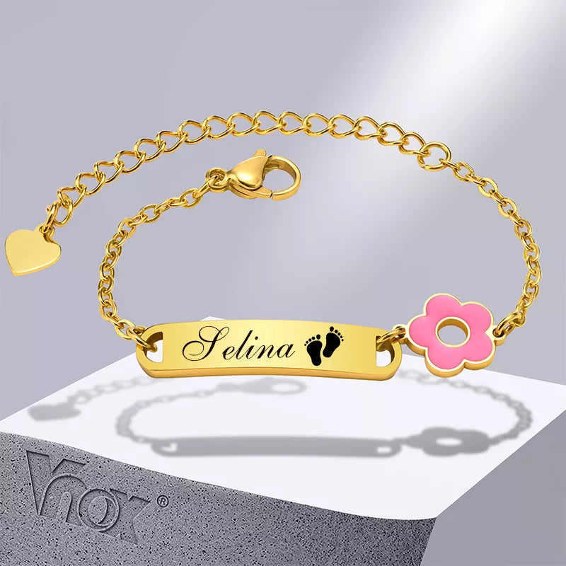 Pulseira infantil Pingente Flor e Arco íris ( 0 a 4 anos)