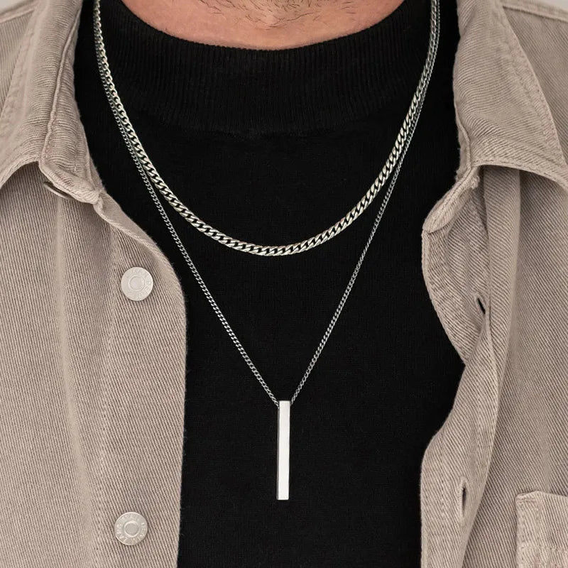 Colar masculino duplo barra
