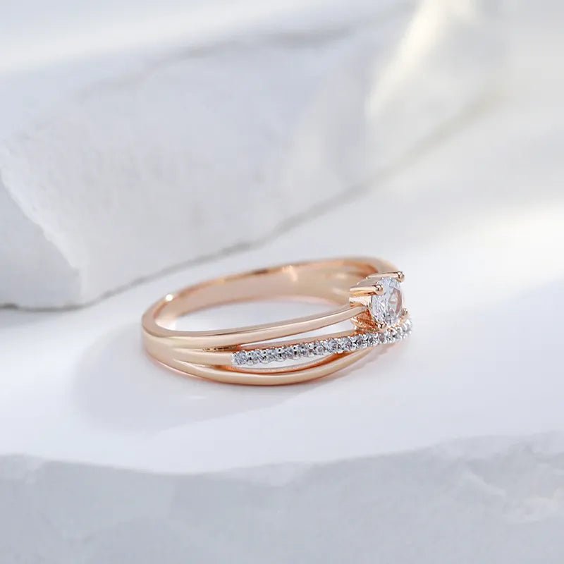 Anel Solitário Ouro Rose 585 Transverso