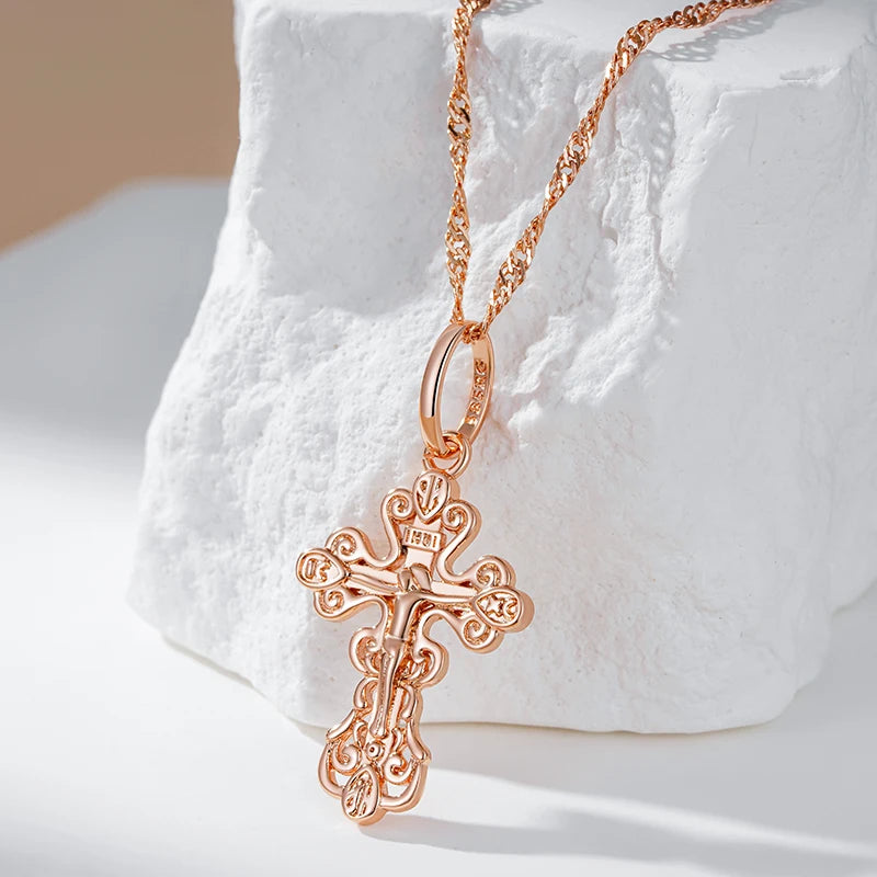 Colar ouro rose 585 modelo Cruz