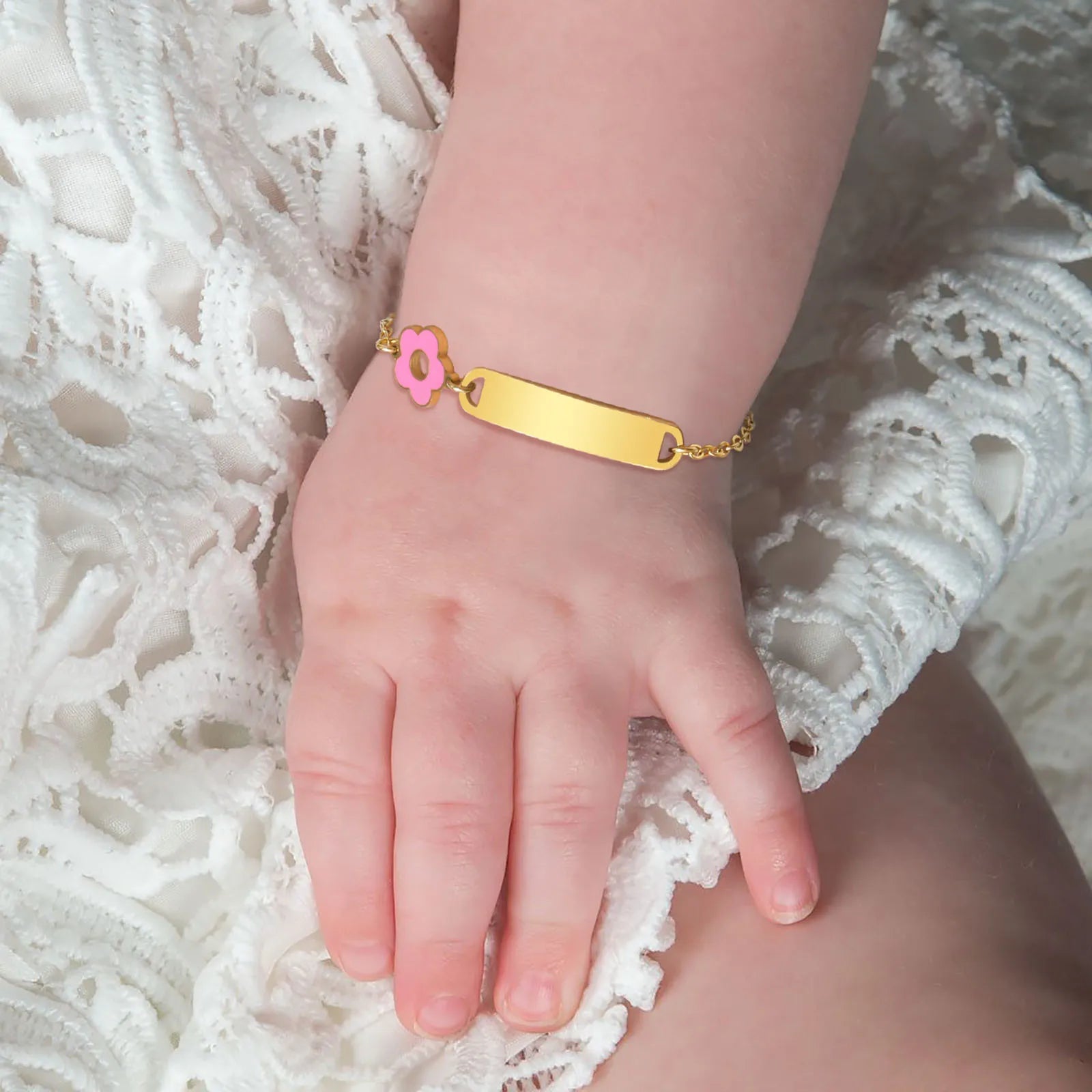 Pulseira infantil Pingente Flor e Arco íris ( 0 a 4 anos)