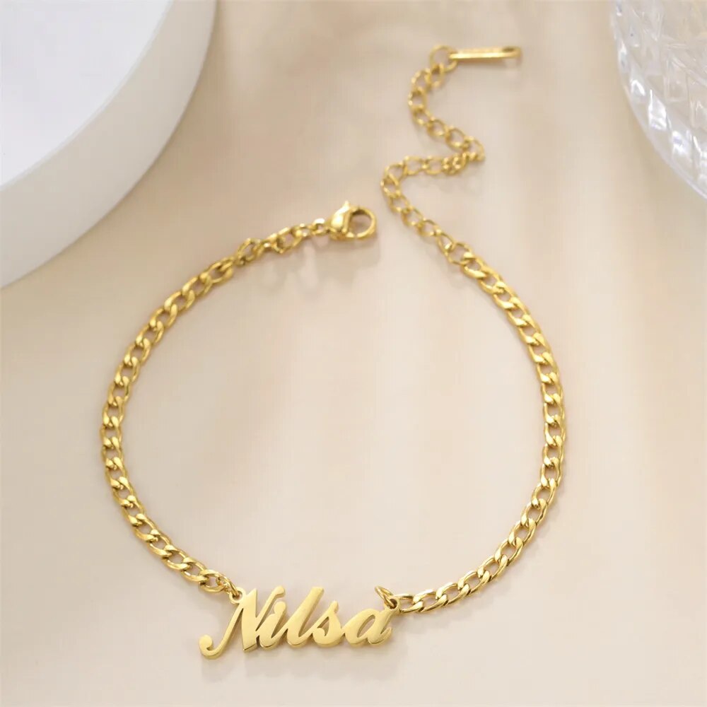 Pulseira infantil personalizada (nome) Groumet com elos longos