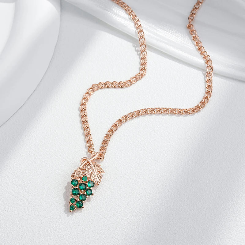 Colar Uva Gota Verde - Ouro Rose 585 - Coleção 2025.2