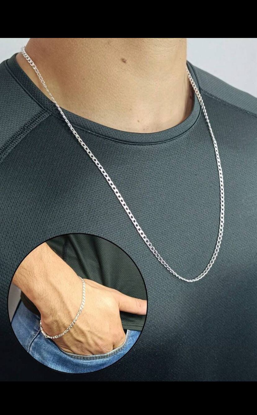 Conjunto Prata 925 Colar + pulseira 3mm 70cm