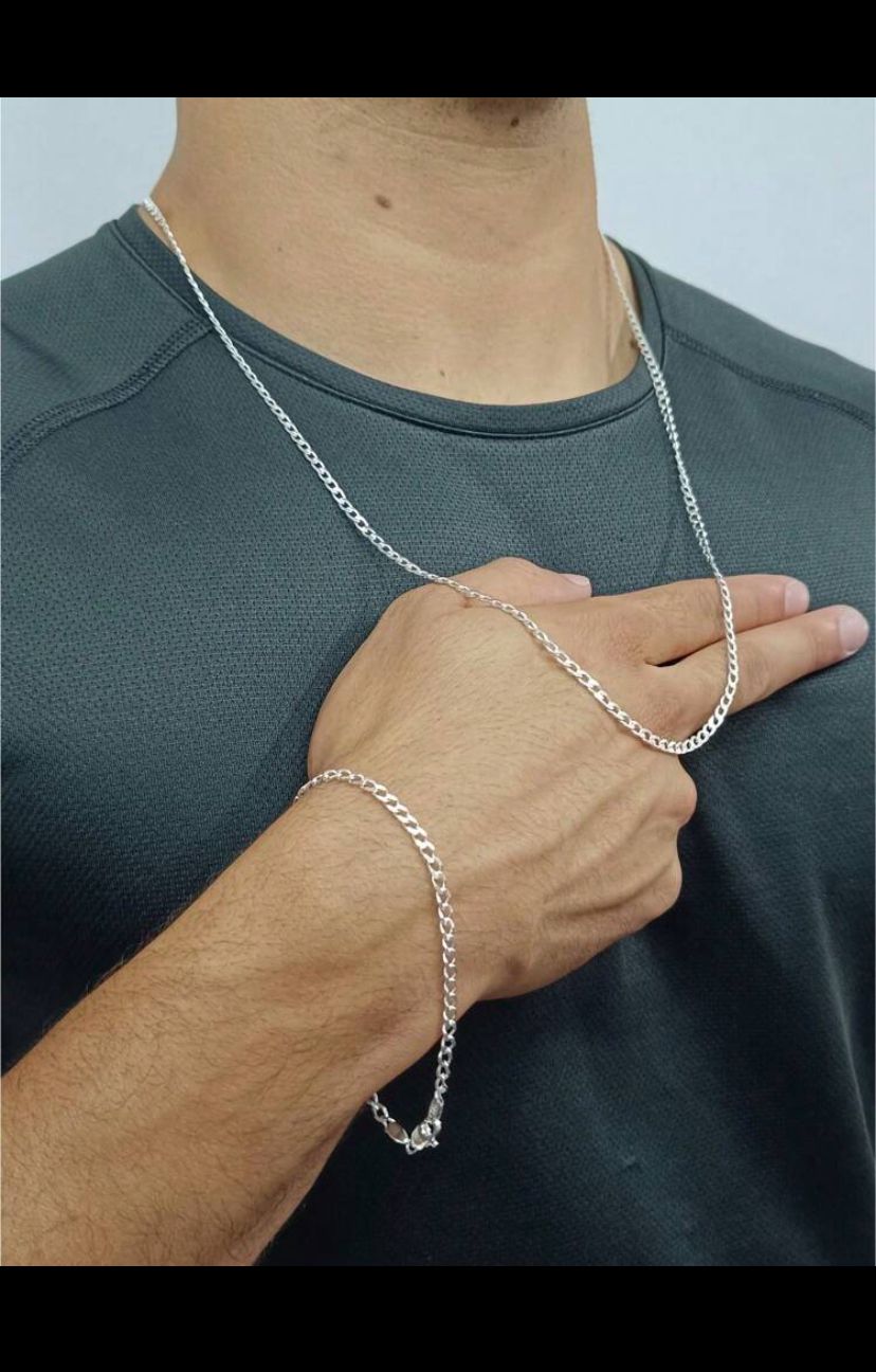 Conjunto Prata 925 Colar + pulseira 3mm 70cm