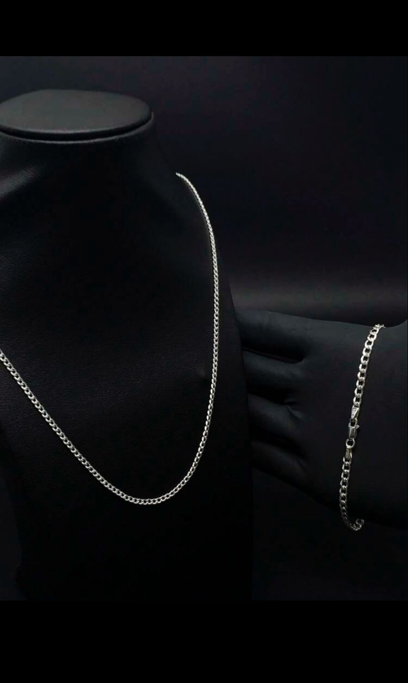 Conjunto Prata 925 Colar + pulseira 3mm 70cm